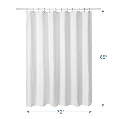 AmazerBath Short Shower Curtain 72x65 Inches, White Shower Curtain Waffle Textured, Heavy Duty 240GSM, Fabric Shower Curtain, Hotel Quality Bathroom Shower Curtains, Thick and Heavy - color: White, size: 72"W x 65"L (Pack of 1)