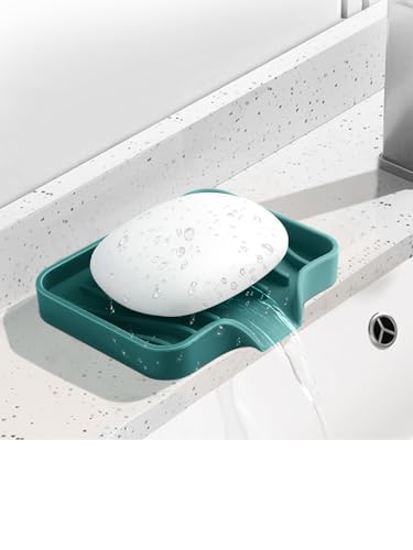 2PCS Self Draining Soap Holder,Silicone Soap Dish,Suitable for Kitchen,Bathroom,Shower,Bath Tub,Soap Container（Green） - color: Green