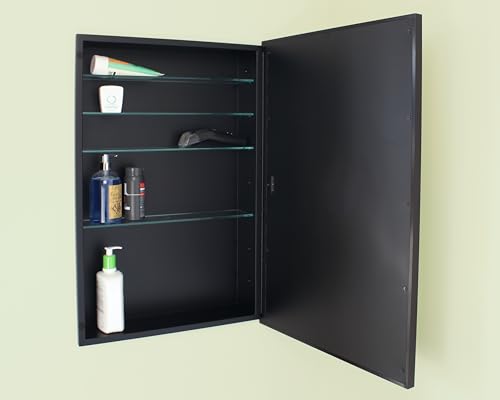 20x30 Harper Crescent Metal Framed Rectangle Recessed Bathroom Medicine Cabinet, Arced Mirror, 18x28 in-Wall Opening, Adjustable Glass Shelves, Magnet Close, Black - color: Black, size: 20x30