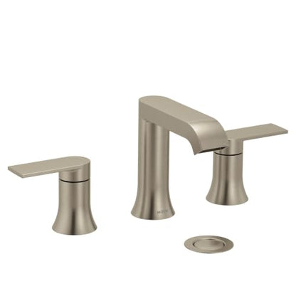 Moen Genta LX Two-Handle High Arc Widespread Bathroom Sink Faucet, for 3-Hole Setups, Valve Included, Brushed Nickel, TV6708BN - color: Brushed Nickel