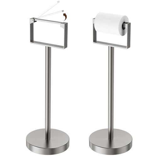RUACQ Toilet Paper Holder Stand with Weighted Base, Brushed Nickel, 1 Pack | Floor Tissue Roll Holder Free Standing for Bathroom, Magnetic Closure & Anti-drop, Quick Roll Change, 304 Stainless Steel - color: Brushed Nickel, size: Free Standing
