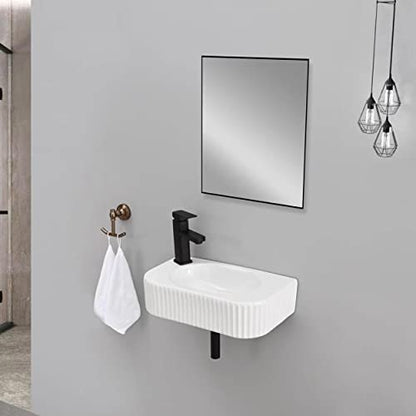 Bathroom Vessel Sink Rectangular Wall Mount Sink White Wall Mounted Bathroom Sink with Faucet and Drain White Porcelain Ceramic Washing Small - color: White 1