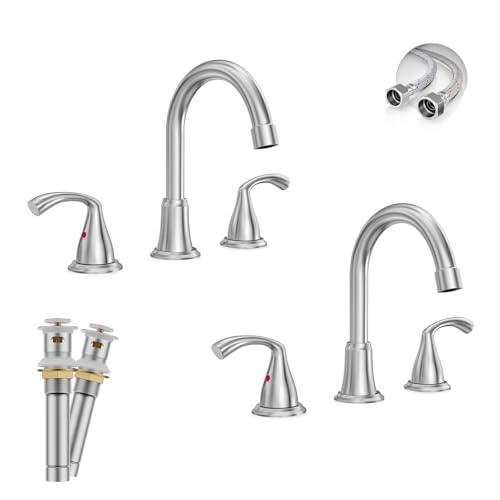 Phiestina 8 Inch Brushed Nickel Widespread Bathroom Sink Faucet 2 Pack, 2 Handle 3 Hole Bathroom Faucet with Metal Pop up Drain and Water Supply Lines,WFJC180-BN-2PACK - color: Brushed Nickel-8 IN, style: 2 pack