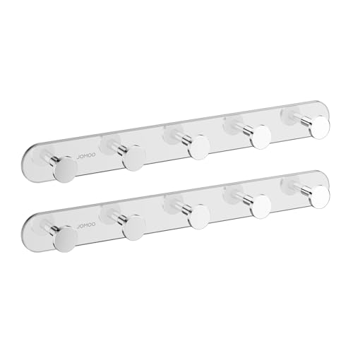 JOMOO Bathroom Robe Hook, Stainless Steel 2 Pack Adhesive Wall Hooks for Bathroom,No Drill Towel Hooks for Bathrooms, Metal Robe Hook Rack Wall Mount - color: Chrome