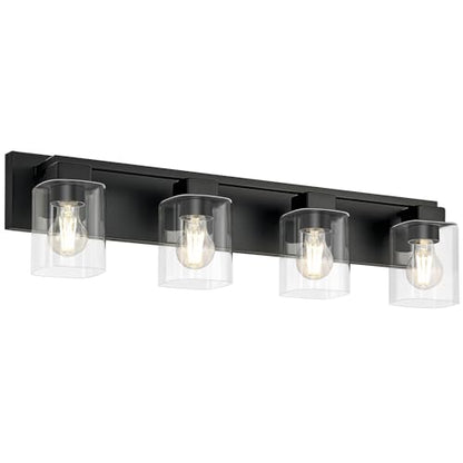 4-Light Matte Black Bathroom Light Fixtures, with Clear Glass Shade | 29.5 Inch Bathroom Lighting Fixtures Over Mirror, Modern Wall Light, bathroom vanity light E26 Socket, ETL - color: Black, size: 4-Light