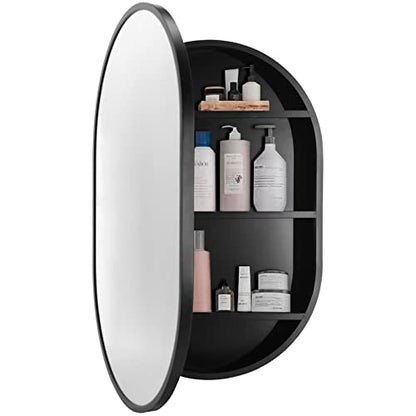 Movo 21 Inch x 31Inch Oval Medicine Cabinet Mirror Bathroom Wall Storage Cabinet Mirror Surface Mount Installation - size: 21 x 31 Inch without LED