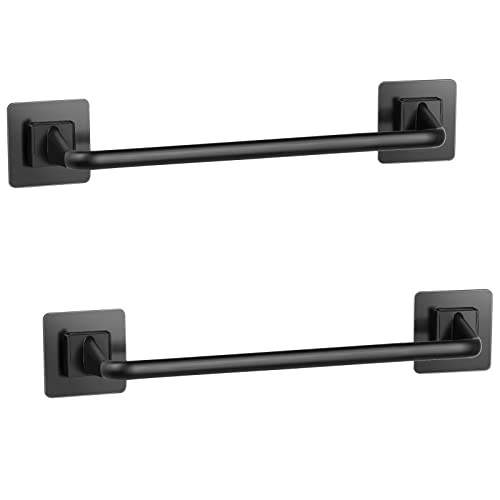 Liitrton 2 Pack Adhesive Towel Bar, No Drill 13 Inch Bath Towel Rack, Black | Plastic Hand Towel Holder, Self Adhesive Design for Bathroom, Hotel & Kitchen Towel Storage - color: Black, size: Large