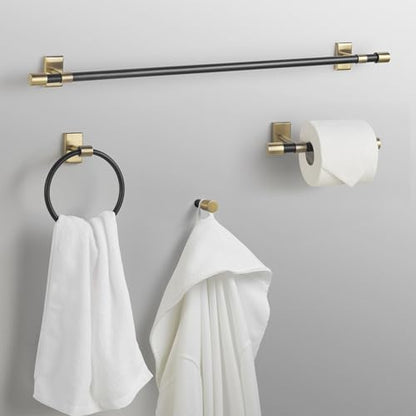 GLOBE Electric 63000062 5-Piece All-in-One Bathroom Set, Matte Black & Brass, 3-Light Vanity Light, Seeded Glass, Towel Bar, Toilet Paper Holder, Towel Ring, Robe Hook, Bathroom Lights Over Mirror - color: Matte Black, Bailey (5-Piece)