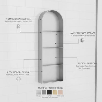 Recessed Shower Niche Stainless Steel, 11.8 x 4.7 x 3.9 Inch Arched Wall Shelf for Bathroom Storage, Rust-Resistant Built-in Insert (1 Pack) - color: Black