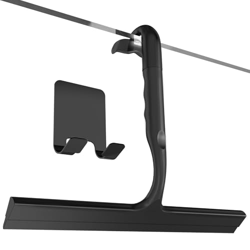 Shower Squeegee for Glass Doors, All-One-Piece Winning Silicone Squeegee | Squeegee with Built-in Hook for Shower Glass,Bathroom, Window, Mirror, Tile Wall,Car, Streak-Free Cleaner Tool,10-Inch,Black - color: Black