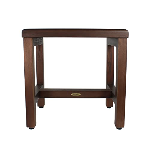 DecoTeak 18" Teak Shower Bench, Waterproof Stool with Non-Slip Feet | Shower bench with adjustable foot levelers provides secure stability on wet, sloped, or uneven shower floors for added safety