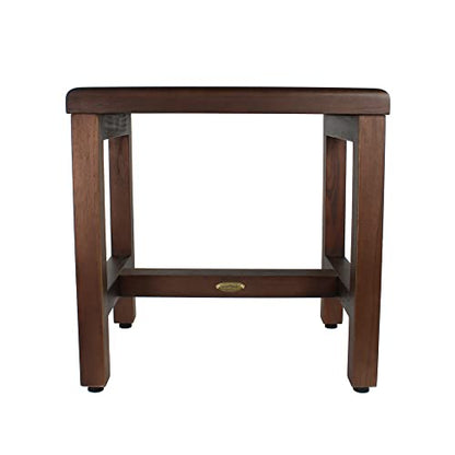 DecoTeak 18" Teak Shower Bench, Waterproof Stool with Non-Slip Feet | Shower bench with adjustable foot levelers provides secure stability on wet, sloped, or uneven shower floors for added safety