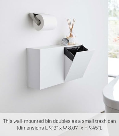 YAMAZAKI Home Tower Compact Wall Bin With Lid & Tray, Small Storage Container or Waste Holder for Bathroom & Kitchen