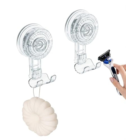 HOME&I Twist-to-Lock Razor Holder for Shower, 2 Pack Clear Suction Cup Bathroom Hooks with Double Hook Design, No-Drill Wall Mount Organizer for Razor, Loofah, Washcloth & Shower Accessories - style: Twist Lock+Double Hook