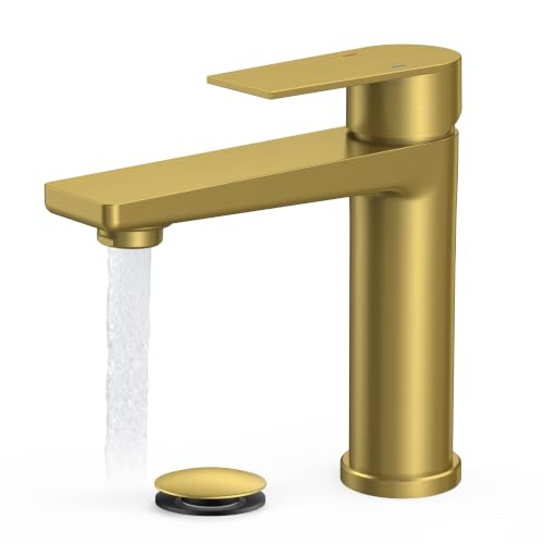 FORIOUS Brushed Gold Bathroom Faucet 1 Hole, Bathroom Vanity Faucet Gold | Single Hole Gold Sink Faucet Bathroom Single Handle, Vanity Gold Faucet for Bathroom Sink with 1.2 GPM Water-Saving Aerator - color: Brushed Gold