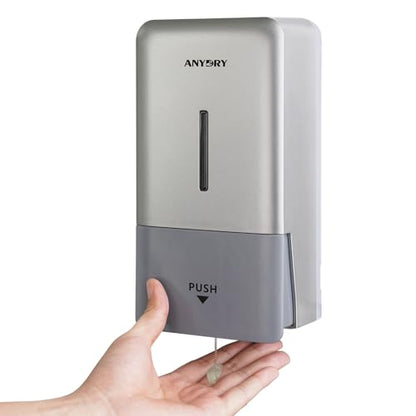 anydry Liquid Hand Soap Dispenser Wall Mounted 27oz Large Capacity Silver | Durable ABS Material, Flexible Installation, Ideal for Commercial Bathroom, Easy Refill Wide Opening - color: Refined Silver