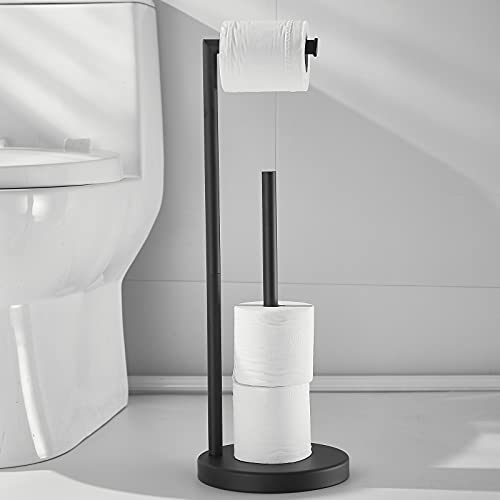 Toilet Paper Roll Holder Stand, NEWRAIN Bathroom Free Standing Toilet Tissue Paper Roll Holder Stand with Reserve Function,Matte Black - color: Matte Black
