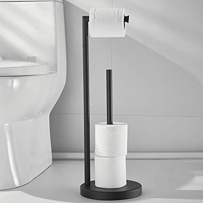 Toilet Paper Roll Holder Stand, NEWRAIN Bathroom Free Standing Toilet Tissue Paper Roll Holder Stand with Reserve Function,Matte Black - color: Matte Black