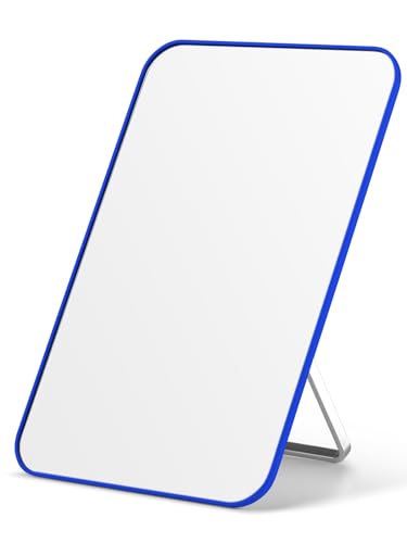 OMIRO 8 x 5 in Desk Makeup Mirror with Stand and Hanging Hole, Blue | Table Mirror with Foldable Bracket, Travel Mirror for Men and Women, Shaving and Travel, Distortion-Free Reflection - color: Blue, size: 8"L x 5"W