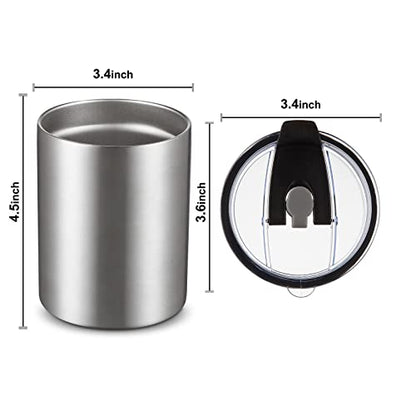 MEWAY 12 oz Lowball, Tumbler Stainless Steel Double Wall Vacuum Insulated Mug with Straw and Lid, Cleaning Brush ，Durable Powder Coated Insulated Coffee Cup for Cold & Hot Drinks (Silver,4 pack) - color: Silver