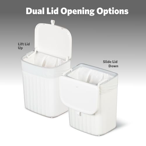 Glad Roomate Under Counter Waste Bin | Space Saving Small Trash Can for Kitchen Cabinet, Bathroom or Office | Dual Lid for Ease of Opening, 9 Liter, White - color: 9 Liter White Plastic