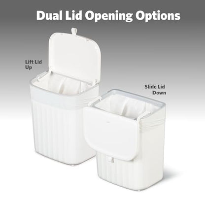 Glad Roomate Under Counter Waste Bin | Space Saving Small Trash Can for Kitchen Cabinet, Bathroom or Office | Dual Lid for Ease of Opening, 9 Liter, White - color: 9 Liter White Plastic