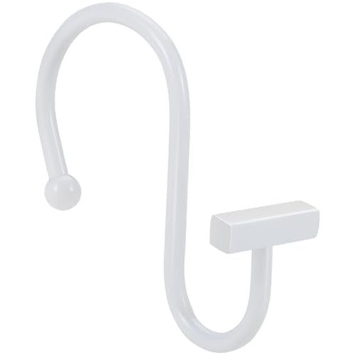 White Shower Curtain Hooks, Rust Proof Shower Curtain Rings for Bathroom, CHICTIE Modern Metal Decorative Shower Hooks Hangers for Shower Curtain Rod, Square T Bar Shape Set of 12 - color: White