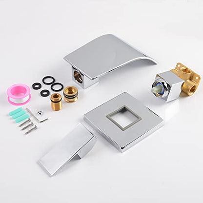 Waterfall Faucet Wall Mount,Brass Bathroom Waterfall Tub Faucet,Wall Mounted Bathtub Filler Tap,Chrome,KHBPC01U - color: Chrome, size: 1 Handle Style A