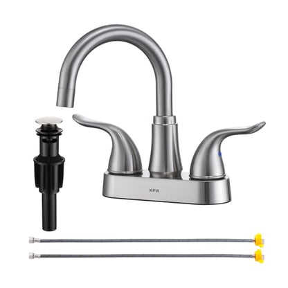 Bathroom Sink Faucet 2 or 3 Hole Brushed Nickel Centerset 4 Inch | Bathroom Sink Faucet 2 Handle Over ABS Non-Metallic Lavatory Bathroom Faucet with Pop up Drain Water Supply Hoses
