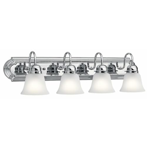 Kichler 30" 4-Light Vanity Bath Light in Chrome, Modern Bathroom Light with Clear Satin Etched Glass, ("30" W x 8" H), 5338CHS - color: Chrome, size: 30"