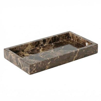 Natural Marble Tray Heavyweight Stone Vanity Tray for Bathroom Countertop, Coffee Table & Dresser - Handcrafted Rectangular Organizer (Coffee, 9.84" x 4.72" x 1.18") - color: Coffee