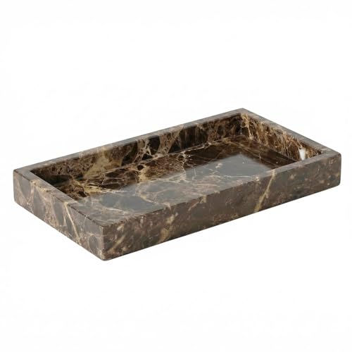 Natural Marble Tray Heavyweight Stone Vanity Tray for Bathroom Countertop, Coffee Table & Dresser - Handcrafted Rectangular Organizer (Coffee, 9.84" x 4.72" x 1.18") - color: Coffee