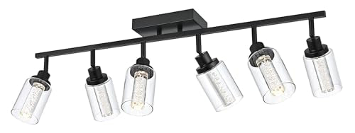 MELUCEE LED Track Light Semi Flush Mount Ceiling Spotlight 6 Lights | Bathroom Light Fixtures Over Mirror with Flexibly Rotatable Light Heads, Built-In LED Chips, 5-Color Temperature Adjustable - color: Black, size: 6 Lights