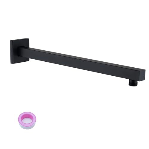 Shower Head Extension Arm Black Shower Arm 16 Inch【SUS304 Stainless Steel】 Matte Black Shower Extension Rain Shower Head Extender With Flange Replacement Wall Mount Square, SA1-BK - color: Matte Black