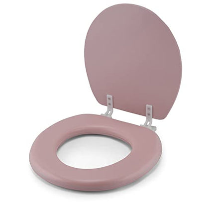 J&V Textiles Embroidered Soft Round Toilet Seat With Easy Clean & Change Hinge, Padded (Pink) - color: Pink