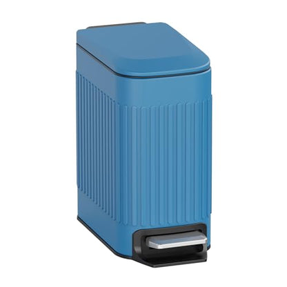 TrashAid Slim Bathroom Trash Can with Lid Soft Close & Pedal, 1.6Gal, Blue | Removable Inner Bucket, Stainless Steel Garbage Can, Small Wastebasket for Toilet/Office/Bedroom, Retro Design, Odor Control - color: Blue