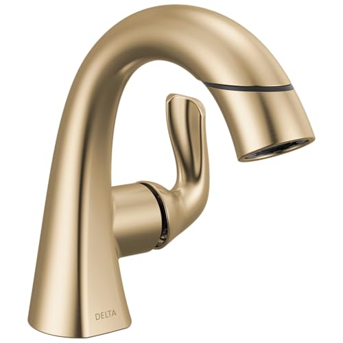 Delta Arvo 1 Hole Brushed Gold Bathroom Faucet with Sprayer, Single Hole Bathroom Sink Faucet with Pull Out Sprayer for Vanity, Push-Pop Drain, Champagne Bronze 15840LF-CZPD - color: Champagne Bronze