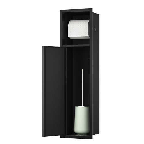 in Wall Toilet Paper Holder w/Cabinet for Bathroom Remodel | Over-mounted Toilet Roll Holder, 304 Stainless Steel Tissue Paper Holder with Dispenser (Matte Black) - color: Matte Black