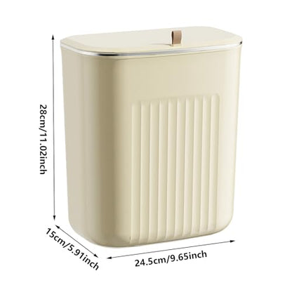 Hanging Trash Can Kitchen Compost Bin with Lid, 7/9 Liter Wall-Mounted Garbage Can for Kitchen Cabinet Door, Small Under Sink Trash Can for Cupboard, Bathroom, Office (White, 9L) - size: 9L