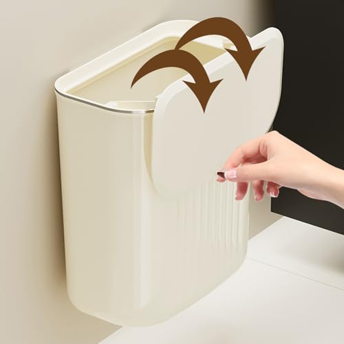 Hanging Trash Can Kitchen Compost Bin with Lid, 7/9 Liter Wall-Mounted Garbage Can for Kitchen Cabinet Door, Small Under Sink Trash Can for Cupboard, Bathroom, Office (White, 7L) - size: 7L