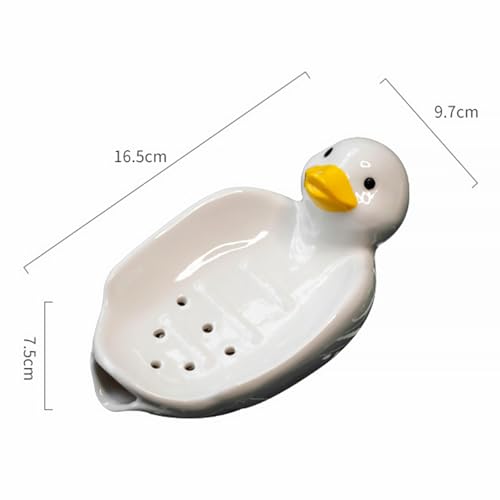 Cute Ceramic Soap Dish Self Draining Adorable Duck Shaped Kitchen Sink Soap Organizer for Bathroom Quick Drying Soap Holders - color: White Duck-2