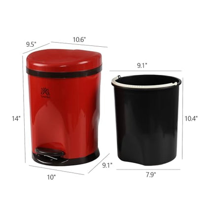 Cand 10 L Step Pedal Round Trash Can, Plastic Garbage Can with Lid, Red | For Office Bedroom Bathroom - color: Red(Step)