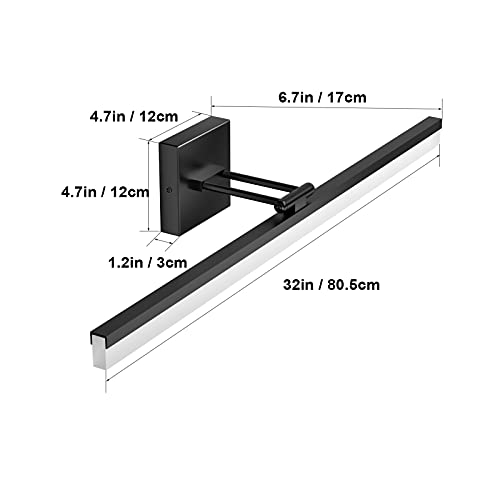 Ralbay 32" Matte Black Bathroom Vanity Light - 18W Adjustable Modern LED Lighting Fixture for Bathroom (6000K Cool White Light) - color: Black, size: 32 inch