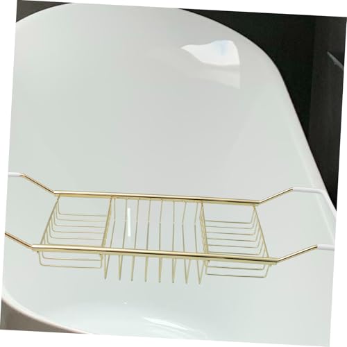Luxshiny Stainless Steel Bathtub Tray Expandable - Shower Rack for Bathing Essentials Holder for Phone Soap Towels Reading Materials Finish - color: Golden