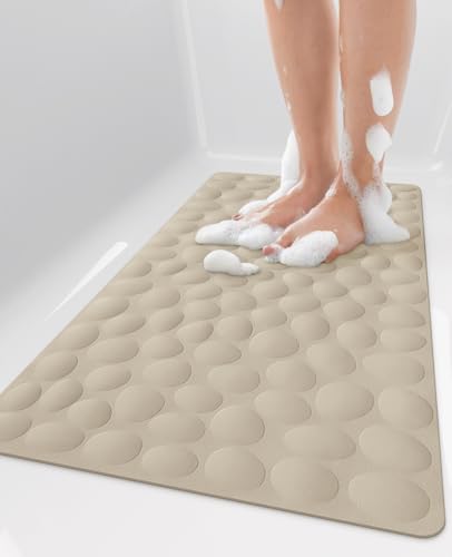 Bligli Bathtub Mat Non Slip, 16x31.5 inch Extra Long Bath Tub Mat with Strong Suction Cups, Soft Rubber Bathroom Floor Mat, Machine Washable, 100% BPA Free (Brown) - color: Brown, size: 31.5" x 16" (Rectangular)