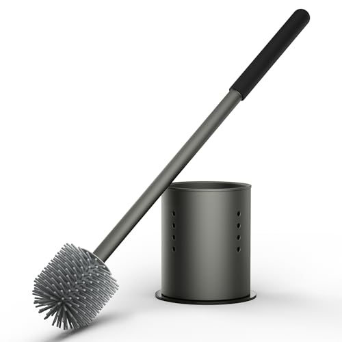 RV Toilet Brush and Holder Set, Silicone Toilet Cleaner with Magnetic Base | Soft Silicone Brush Head, One-Piece Aluminum Handle, Magnetic Floor Mount, Built-In Ventilation, Keeps Brush Head Elevated