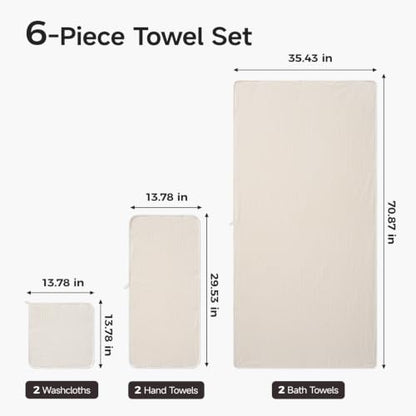 ecolook Microfiber Towel Set of 6, Beige | Ultra-Soft & Oversized, Absorbent & Quick-Drying | 2 Bath Sheets, 2 Hand Towels & 2 Washcloths - color: Beige