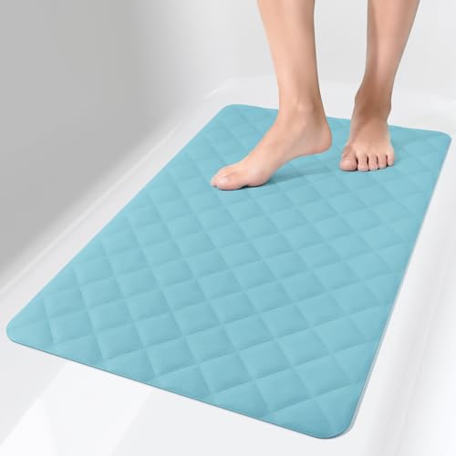 Yolife Bathtub Shower Mat Non Slip, Natural Rubber Bath Tub Floor Liner Mats with Strong Suction Cups for Inside Shower Bathroom, Machine Washable, Soft on Feet, 27.5 x 17 Inch, Blue - color: Blue