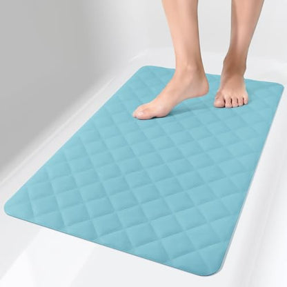Yolife Bathtub Shower Mat Non Slip, Natural Rubber Bath Tub Floor Liner Mats with Strong Suction Cups for Inside Shower Bathroom, Machine Washable, Soft on Feet, 27.5 x 17 Inch, Blue - color: Blue
