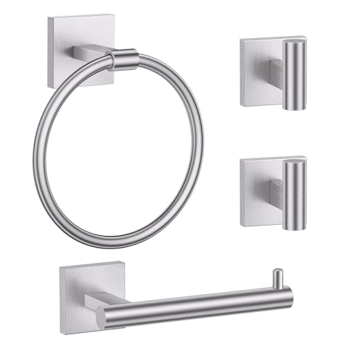 Towel Ring Set 4 Piece Bathroom Hardware Set Includes Towel Ring 2 Towel Hooks and Toilet Paper Holder Stainless Steel Wall Mounted (Brushed Nickel) - color: Brushed Nickel, size: Set C